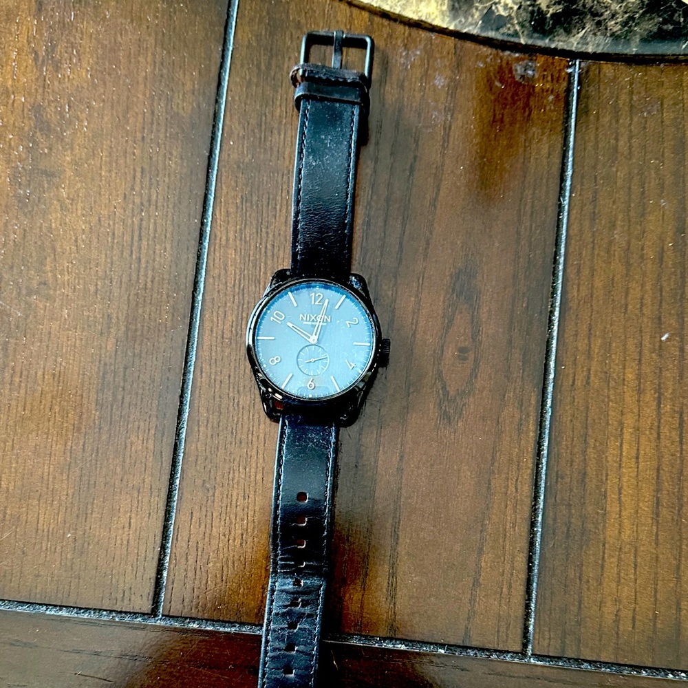Nixon Black Dial Leather Watch